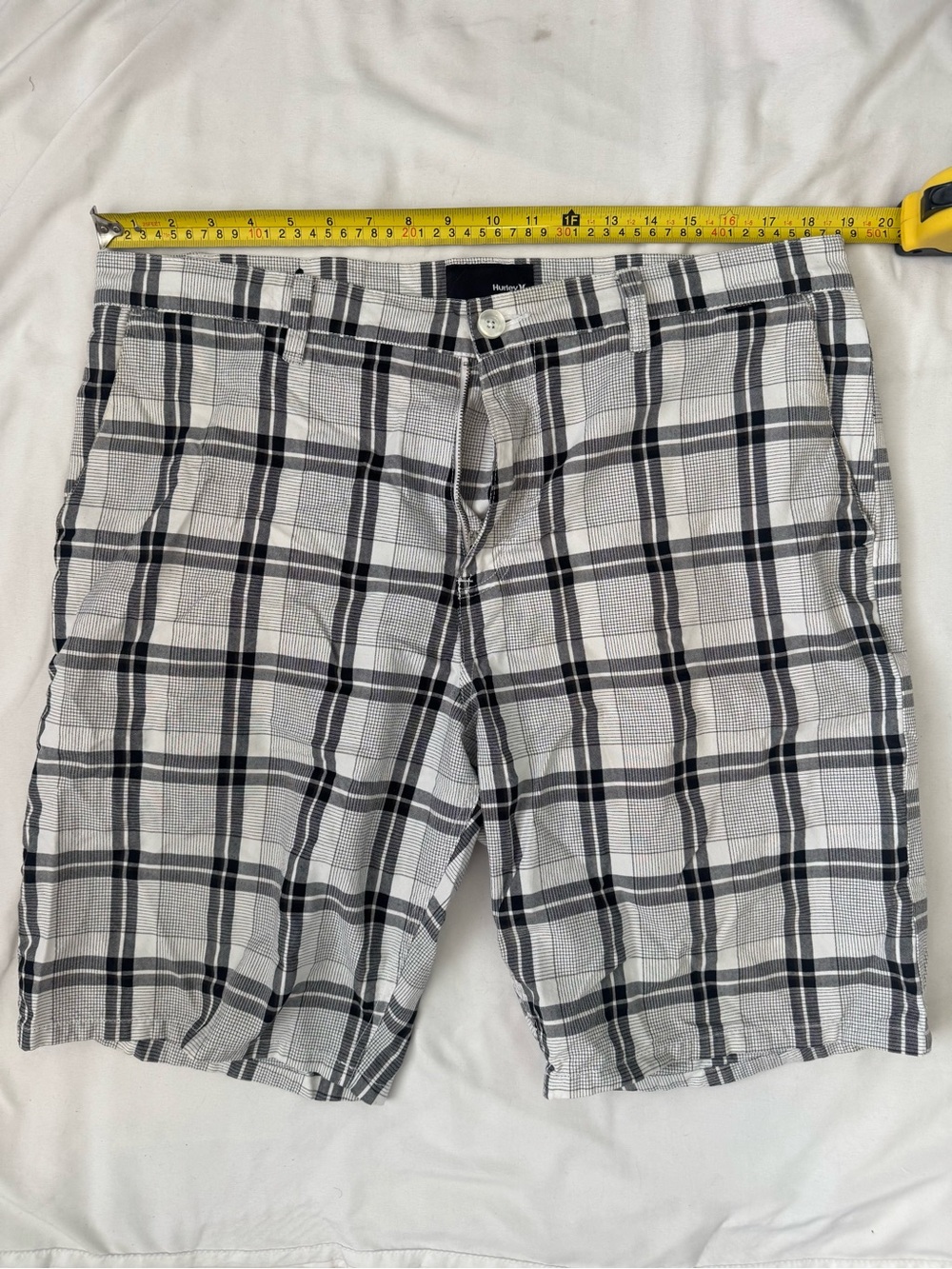 Hurley Black and White Plaid Flat Front Shorts